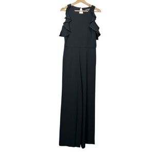 JULIA JORDAN Wide Leg Ruffle Detail Jumpsuit, Black, Size 4